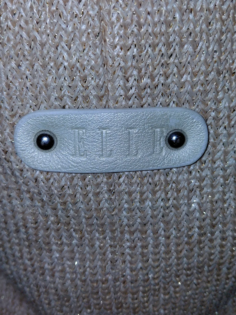 Elle Beige Woven Tote with Cream Leather Logo Plate